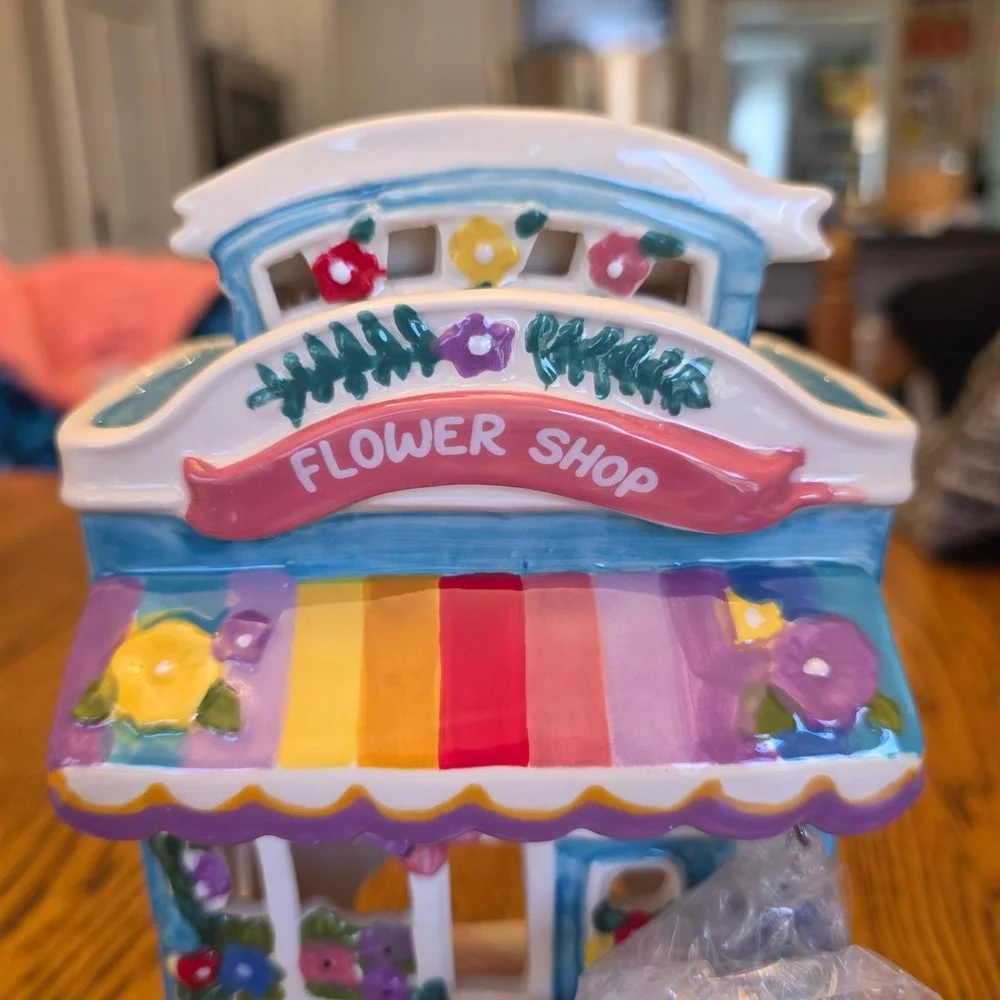 Hello Kitty Floral Garden Tea Light Candle House Holder Blue‎ Sky Ceramic